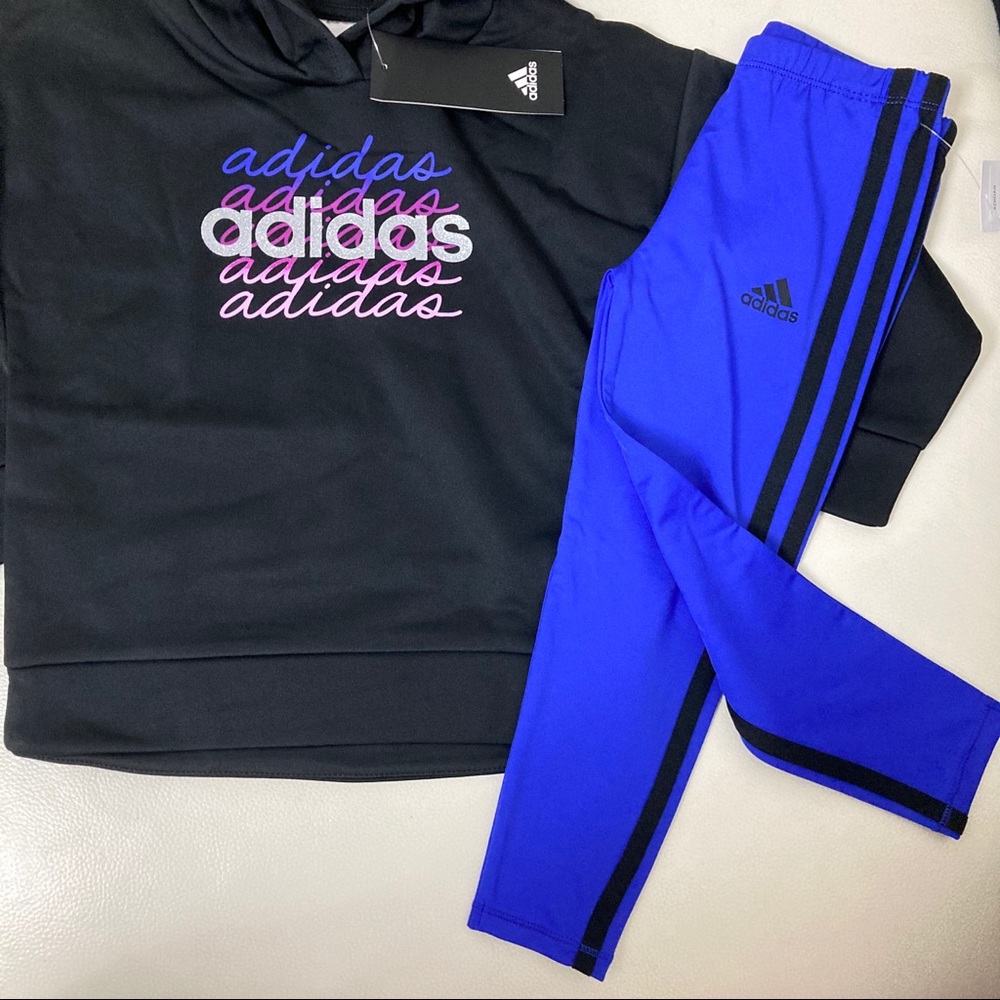 Adidas Printed Tricot Hoodie and legging set sparkly pink and purple 4040 - Picture 6 of 7
